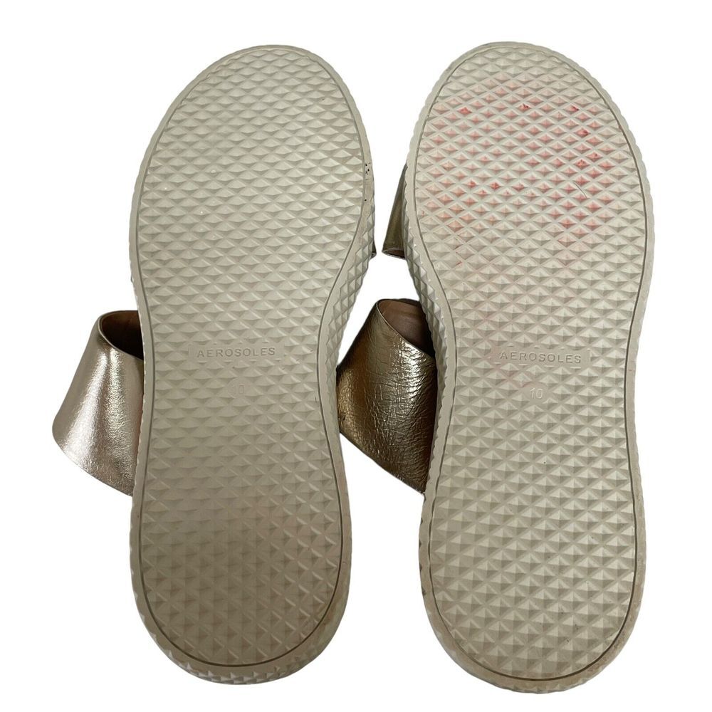 Aerosoles Zeff Womens Gold‎ Strappy Chunky Slides Leather Wedge Cork Size 10M - Picture 14 of 15
